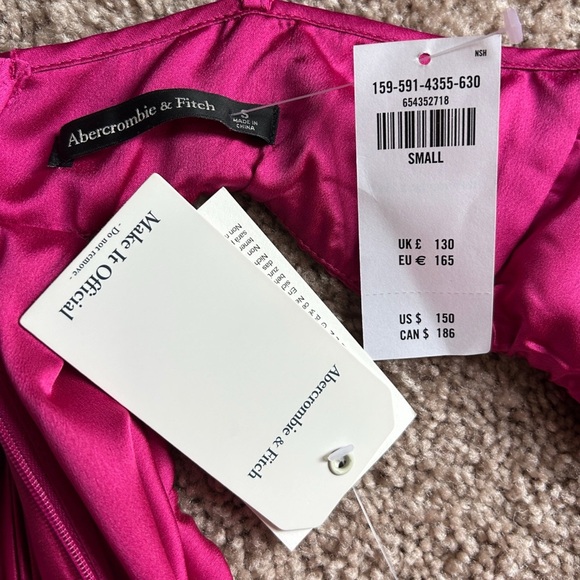Abercrombie & Fitch Pink Satin Pleated Cutout Maxi Dress NWT Size Small - Picture 9 of 15